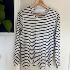 L.L. Bean Sun Shirt Long Sleeve Rash Guard Navy Stripe UPF 50 Women's Large EUC